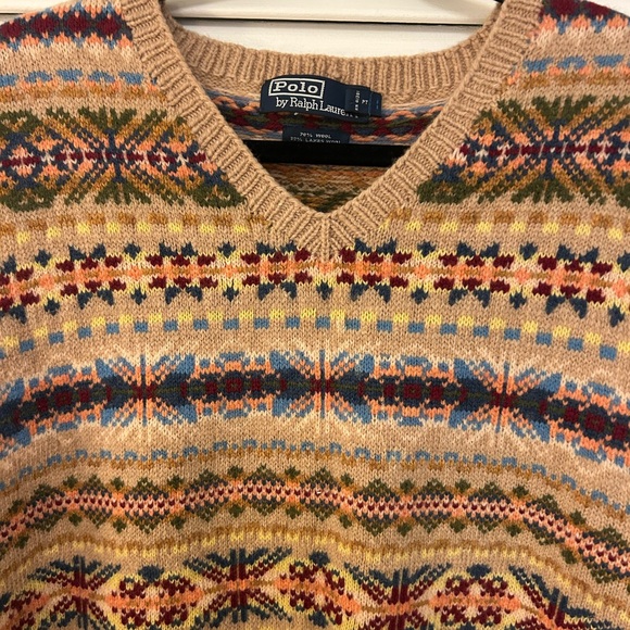 Fair Isle Ralph Lauren Men's Tan Sweater Vest - Picture 2 of 5